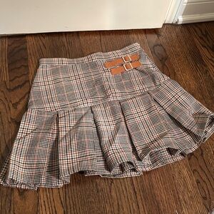 BB Dakota Brown Plaid Steve Madden Pleated & Belted Mini Skirt